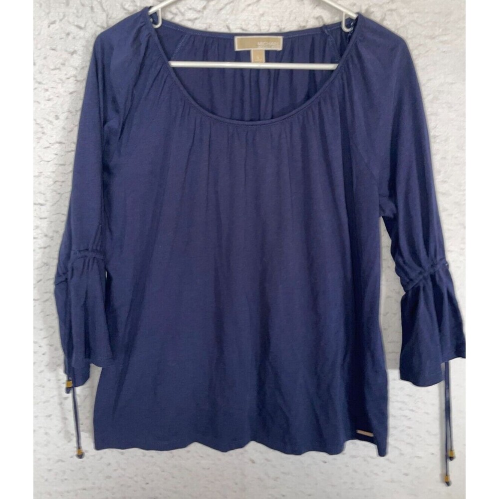 Michael Kors Womens Blouse Top Cotton Modal Navy Blue Boho Sz L New